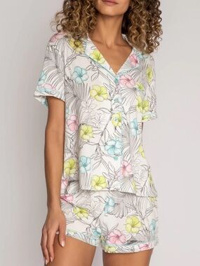 PJ Salvage Hibiscus Flower Pajama Set Buttery Soft Shorts XS Summer Cotton Modal